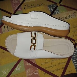 Chic White Mules with Gold Accent